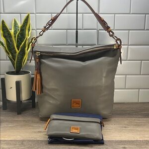 2792 Dooney & Bourke Gray Leather Hobo Bag and wallet set 258212792